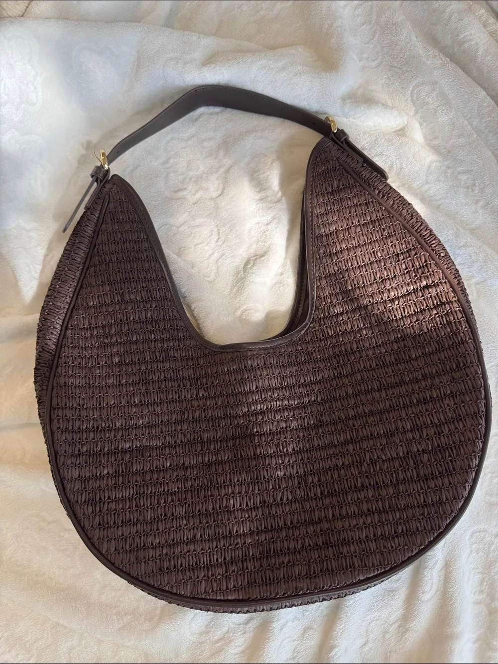 Old Navy Raffia Woven Hobo Bag Oversized Dark Brown Shoulder Purse